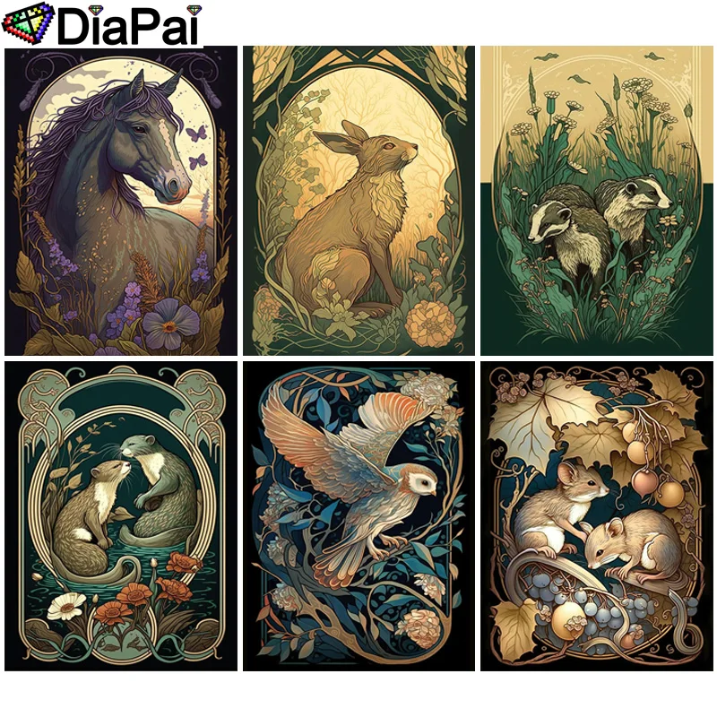 

Алмазная живопись DIAPAI, полноразмерная/круглая 5D Вышивка «сделай сам», «животное, лошадь, кролик», вышивка стразами, декор для вышивки крестиком