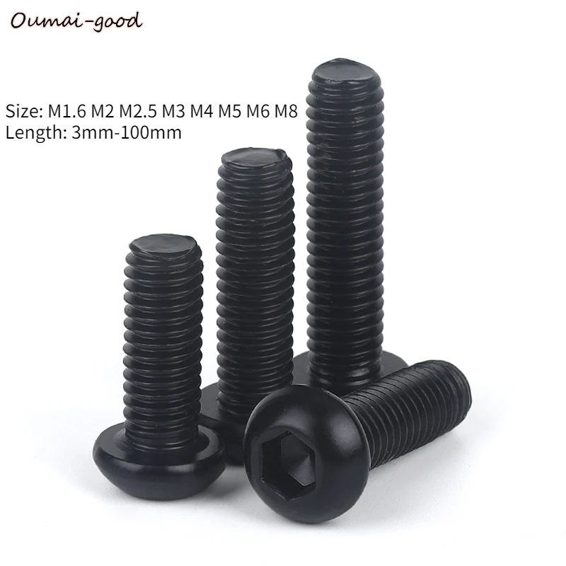 

10/50pcs M1.6 - M8 3mm-100mm Black Grade 10.9 Carbon Steel Hexagon Hex Socket Head Button Allen Round Bolt Screws
