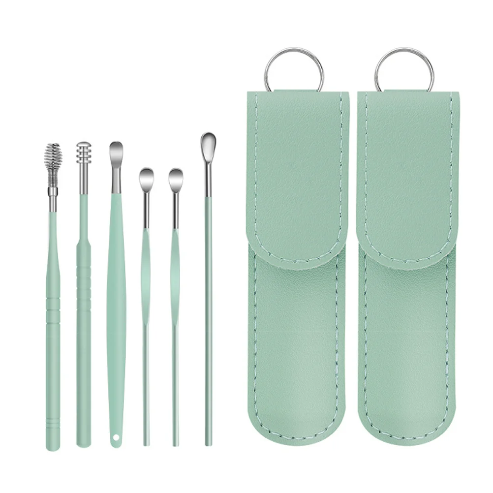 

2 Sets Earwax Removal Stainless Steel Wax Cleaner with Wax Picks Tweezers for Home Green