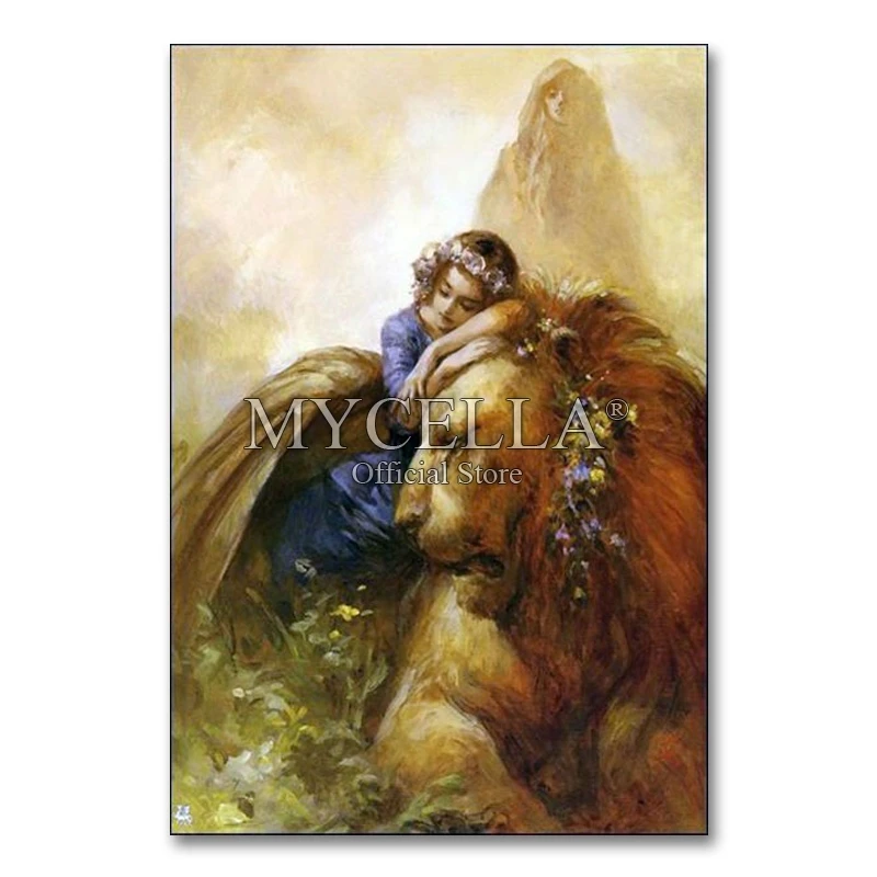 

5D алмазная живопись с изображением девушки и Льва, картина для вышивки крестиком, полноразмерная мозаика, украшение для творчества