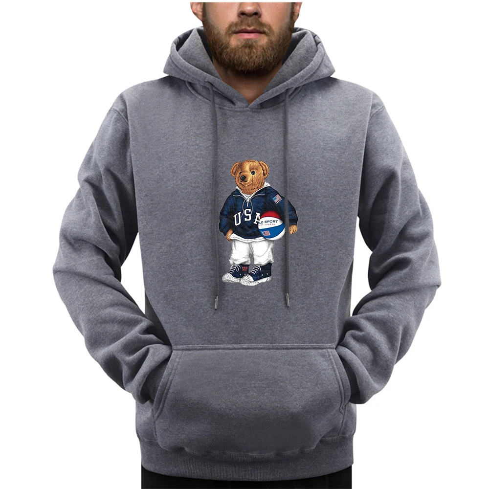 2024 New Designer Men's Hoodies Basketball Bear Graphic Print Long Sleeve Sweatshirts Brand Pullover Winter Tops