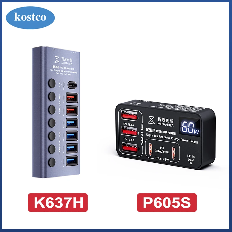 

Qianli Mega Idea K367H 7-Port Fast Charging USB Hub P605S PD 60w Digits Display Multiport USB 3.0 Dock Multifunctional Tools