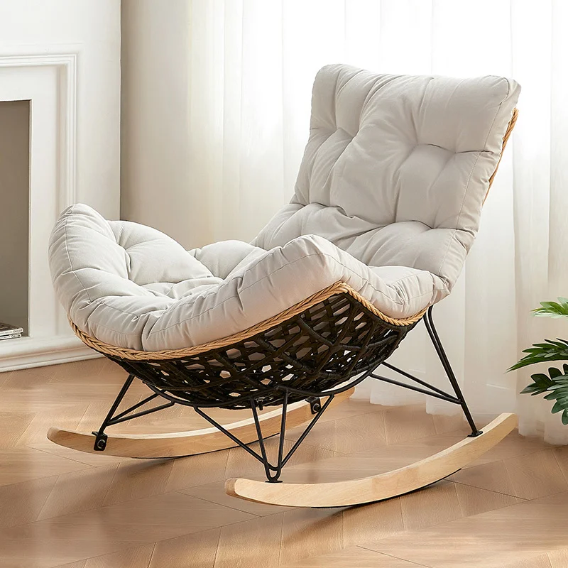 

Living Room Study Hotel Lazy Rocking Chairs Balcony Home Furniture Lounge Chair Rattan Villa Bedroom Single Recliner for Adults