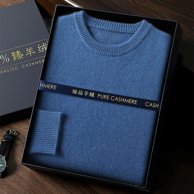 Мужской пуловер из 100% козьего кашемира с круглым вырезом свитер базовый