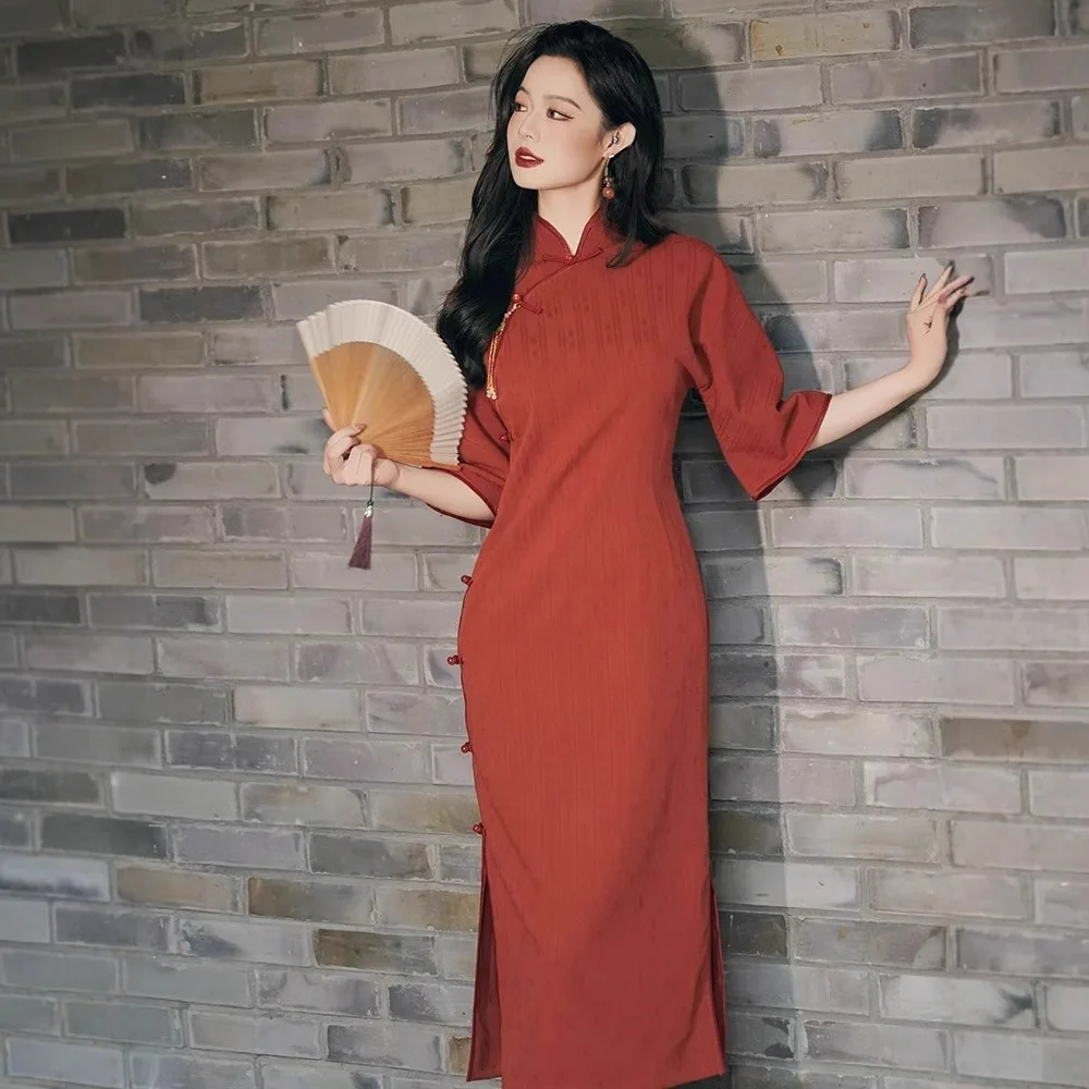 FIKOO Женские темно-красные Cheongsam платья S2655