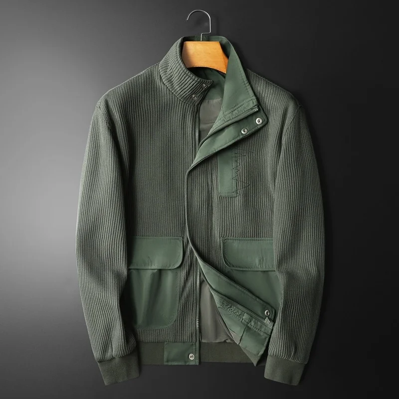 

Stripe end European High Splice Coat Men's Spring and Autumn New Style Youth Fashion Personality Handsome Relaxed Lapel Jacket