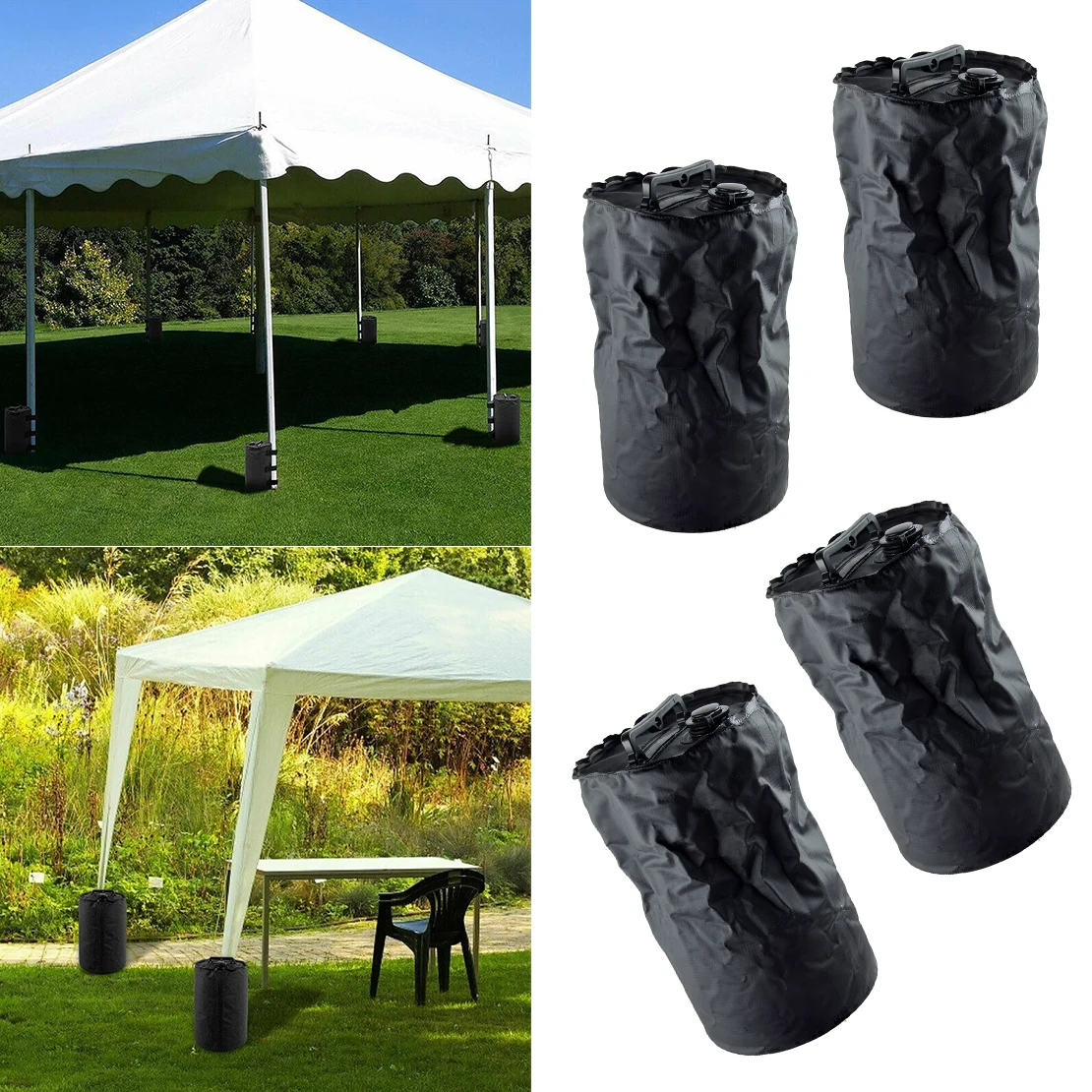 4pcs/Set Black Weight Water Sand Bag Large Capacity Tent Leg Foot for Outdoor Garden Gazebo Canopy Tripod Marquee Camping Awning