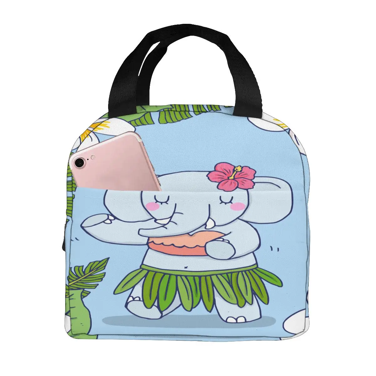

Hawaiian Elephant Lunch Food Box Bag Insulated Thermal Food Picnic Lunch Bag for Women kids Men Cooler Tote Bag