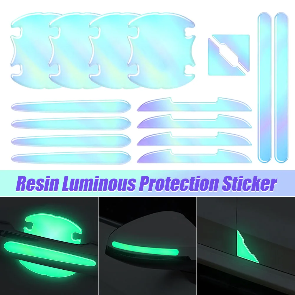

Car Door Handle Stickers Door Bowl Protective Stickers Resin Luminous Car Door Edge Guard Rearview Mirror Self-Adhesive Strip
