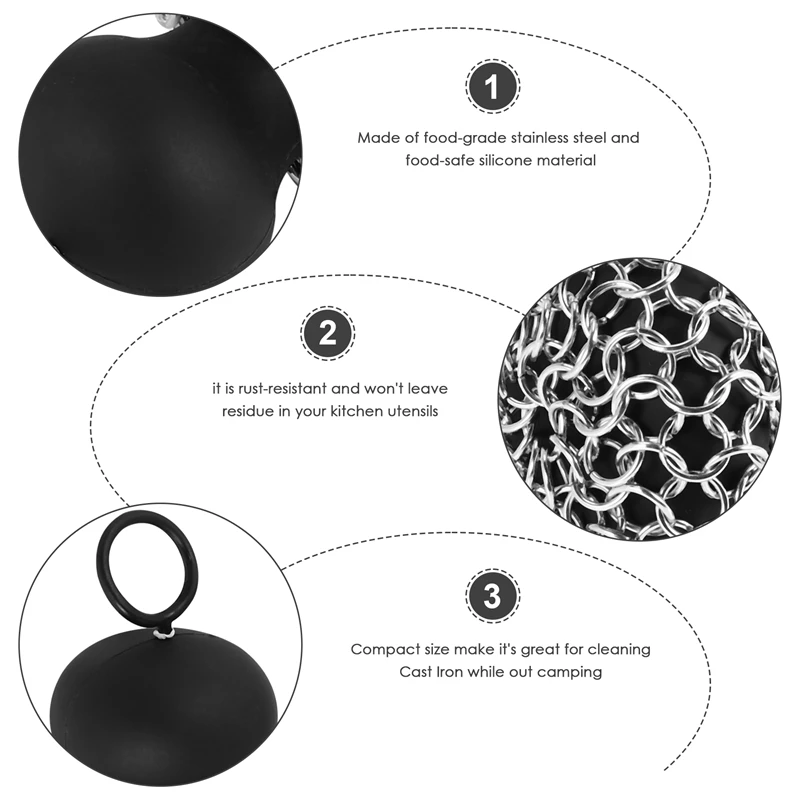 Скруббер для чугунной цепной почты очиститель сковороды очистителя цепь очистки