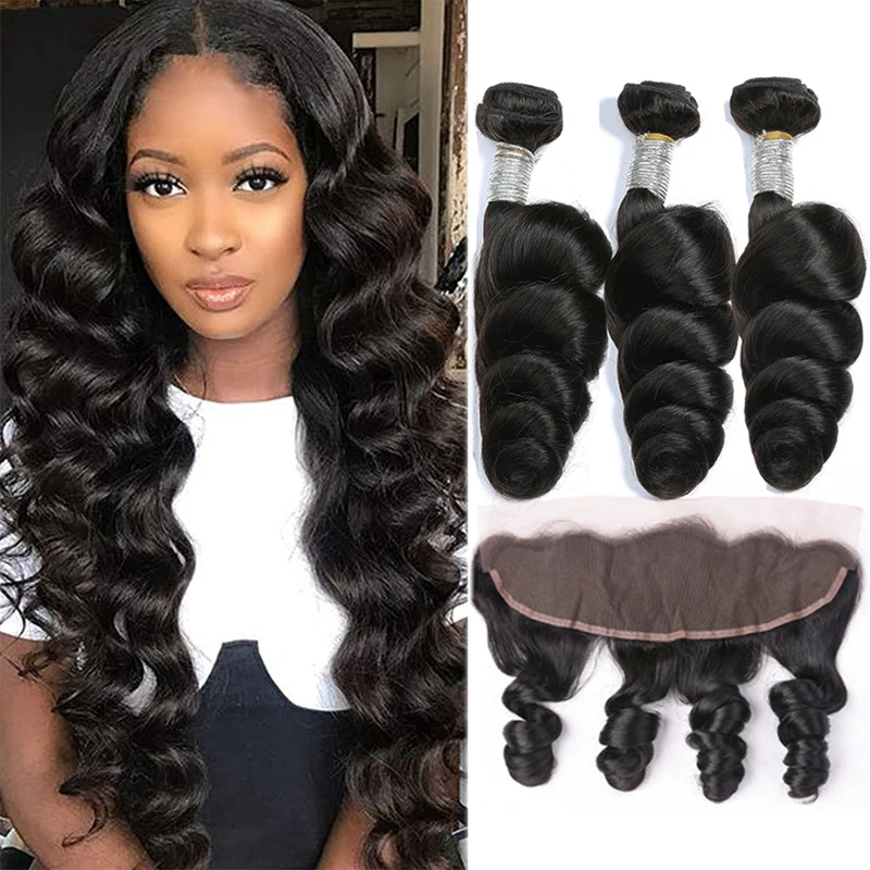 Loose Wave Bundles With Frontal Natural Color Brazilian Hair Weave Bundles With Closure IJOY Human Hair 3 Bundles With Closure