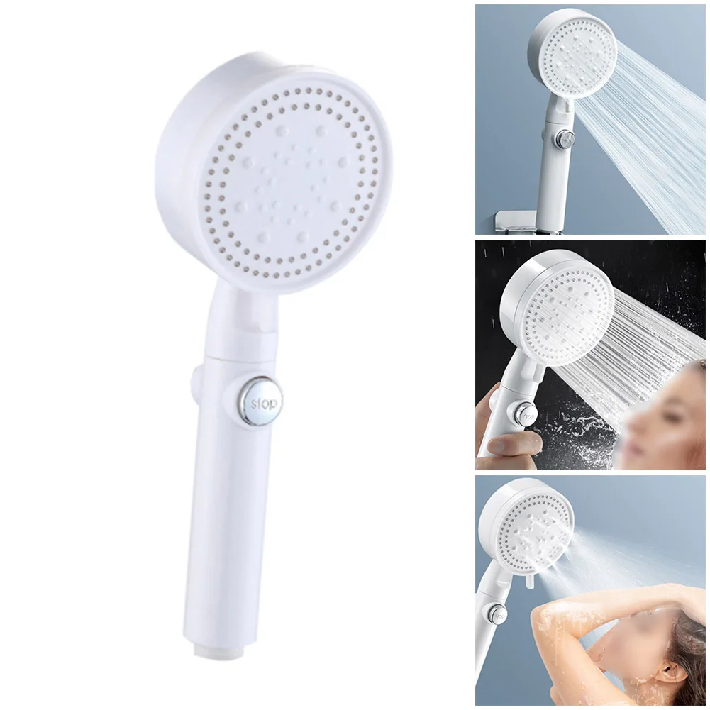 Handheld Pressurized Shower Head White 4 Mode Adjustable High Pressure One-key Stop Water Shower Bathroom Accessory Water Saving
