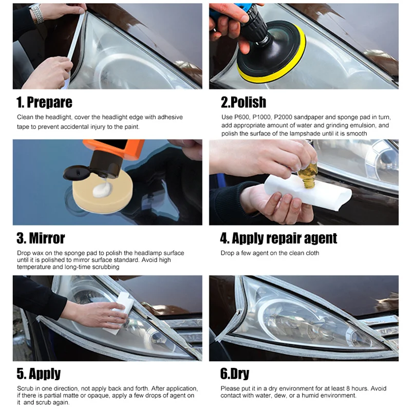 Дешево Набор для ремонта фар автомобиля, восстановление стекла фары, окисление, желтые царапины, полировка, инструмент для чистки Скидка Набор для ремонта фар автомобиля, восстановление стекла фары, окисление, желтые царапины, полировка, инструмент для чистки