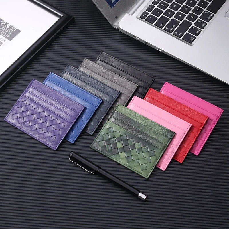 

100% Leather Credit Card Men's Ultra-Thin Brand Business Card Multiple Card Slots Anti-Degaussing Simple fashion Women Card bag