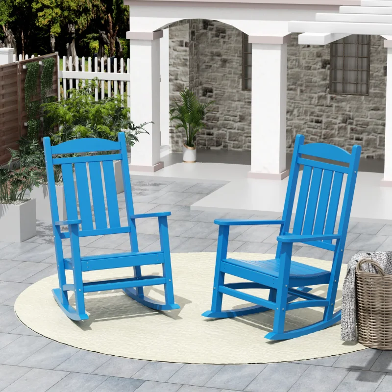

GARDEN Set of 2 Classic Plastic Adirondack Porch Rocking Chairs, Pacific Blue