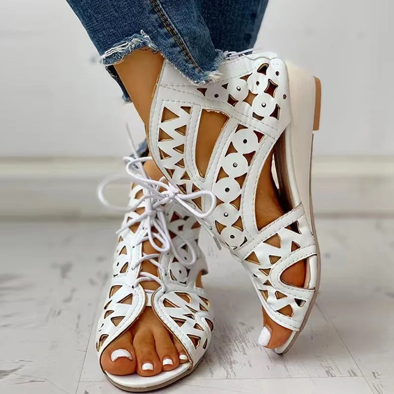 2022 New Ladies Summer Lace Gladiator Boot Sandals Casual Wedge Comfort Women Sandals Plus Size 35-42 Zapatillas De Mujer