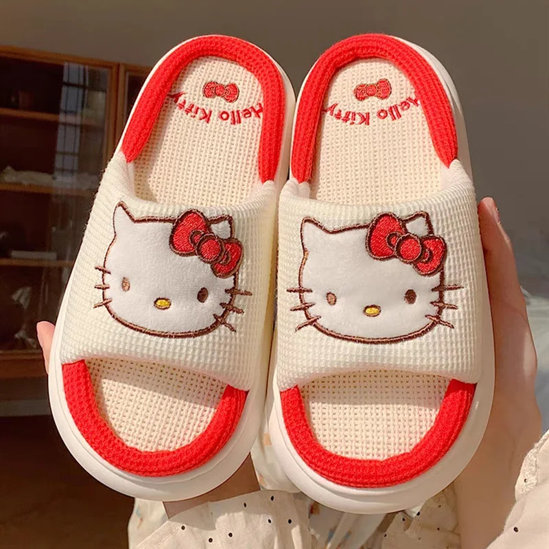 Домашняя обувь Sanrio Hello Kitty милые универсальные тапочки Kuromi с сердечком для