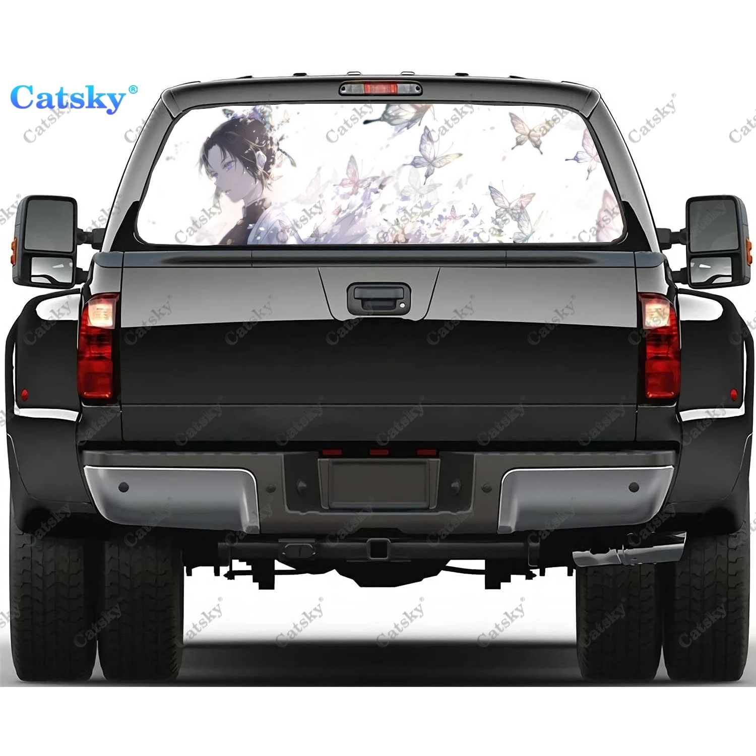 

Japanese Anime Demon Slayer Rear Window Sticker Windshield Decal Truck Rear Window Decal Universal Tint Perforated Vinyl Graphic