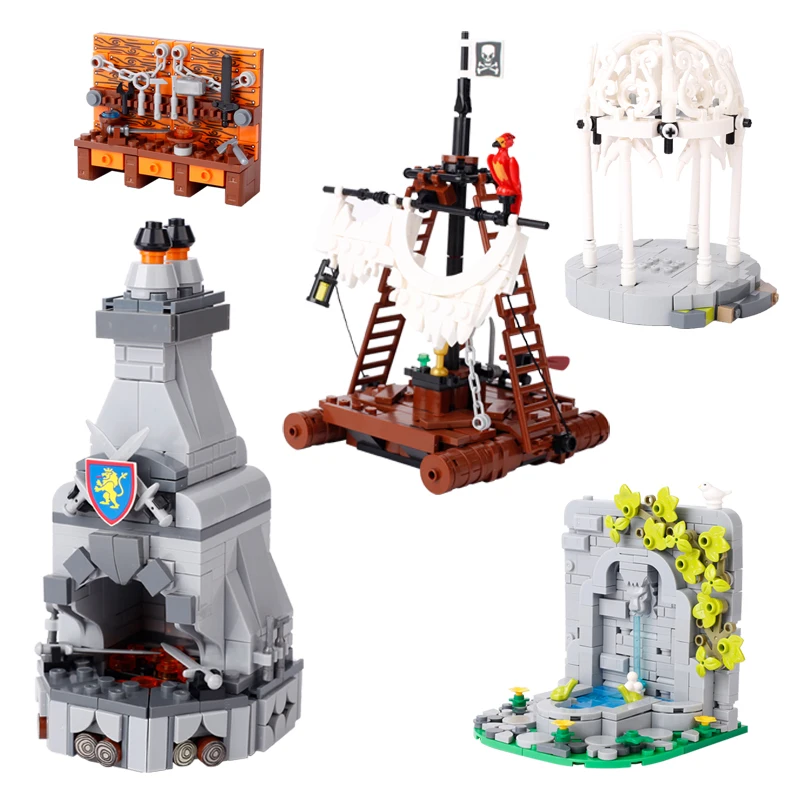 Строительные блоки средневековой военной сцены уличный вид армия фонтан