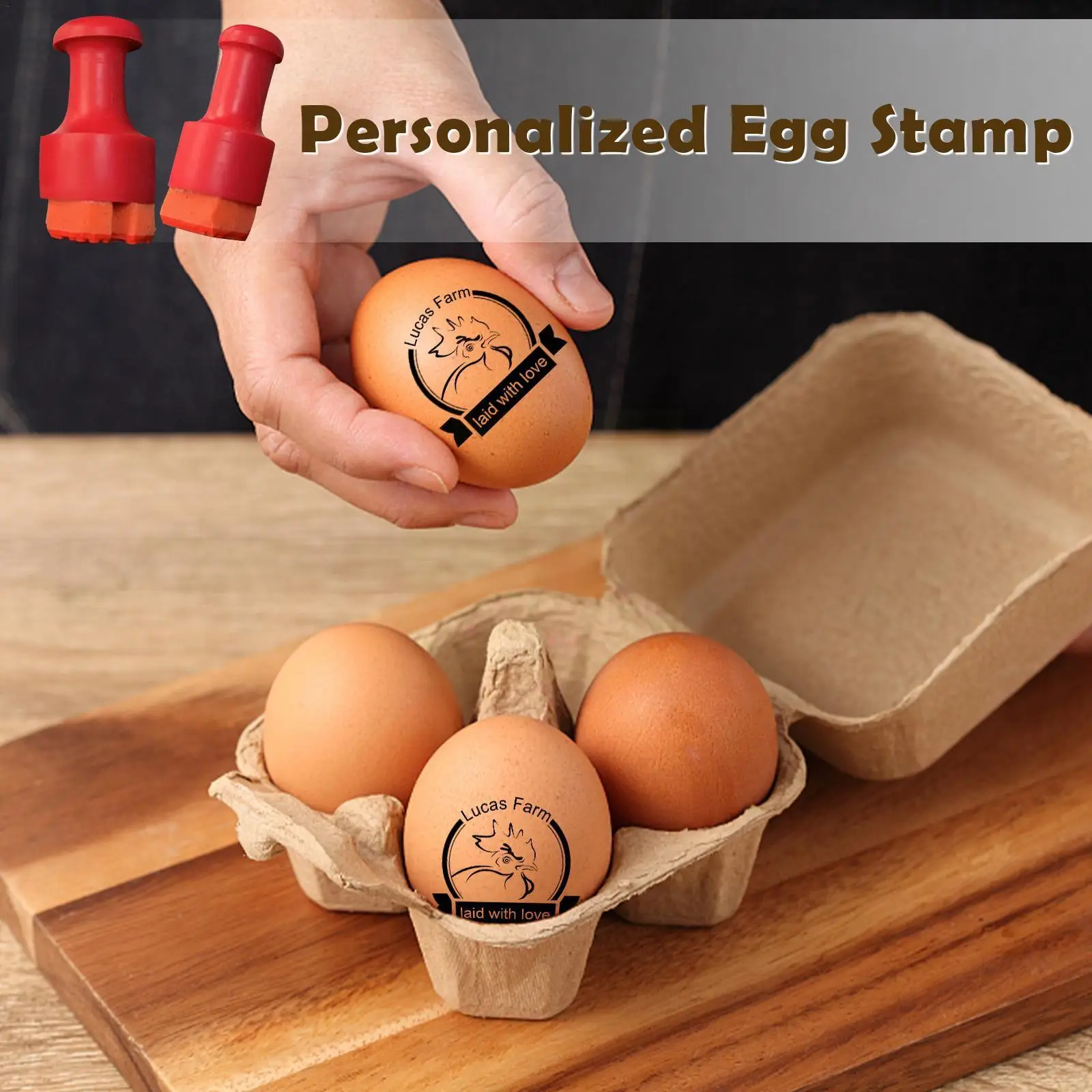 Customized Chicken fresh Egg Labels Stamp- egg Carton Farm Coop Chicken stamp self ink Laid Labels Coop Just box Stamp Date P1Q7