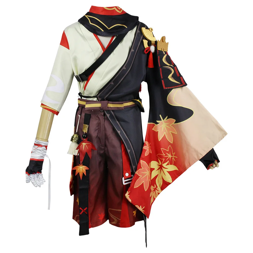 

Костюм для косплея каэдехары казухи Genshin Impact, карнавал на Хэллоуин, искусственный парик, красные очки