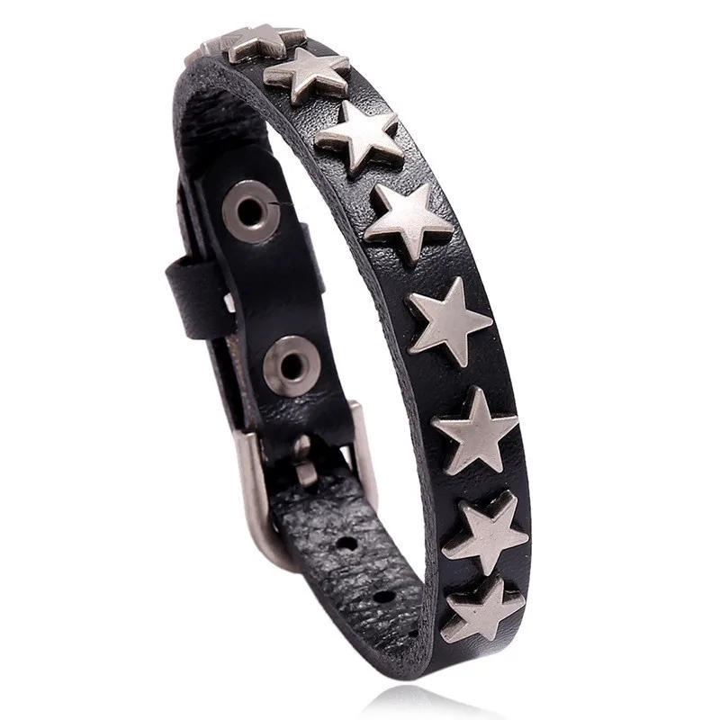 2023 New Star Punk Faux Leather Bracelet For Men Women Spiked Bangle Goth Jewelry Cosplay Emo Clothes Accessories