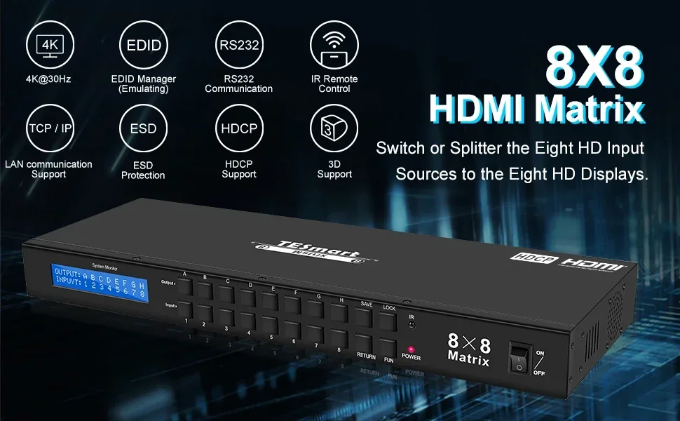 Матричный коммутатор TESmart Home Audio 8x8 HDMI 4k с EDID