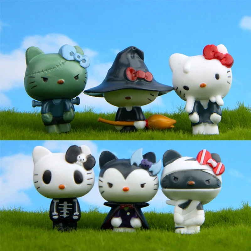 

Аниме экшн-фигурка Hello Kitty, 6 шт., кукла, мультяшная Милая творческая коллекция KT Cat, декор для стола на Хэллоуин, рождественский подарок для де...
