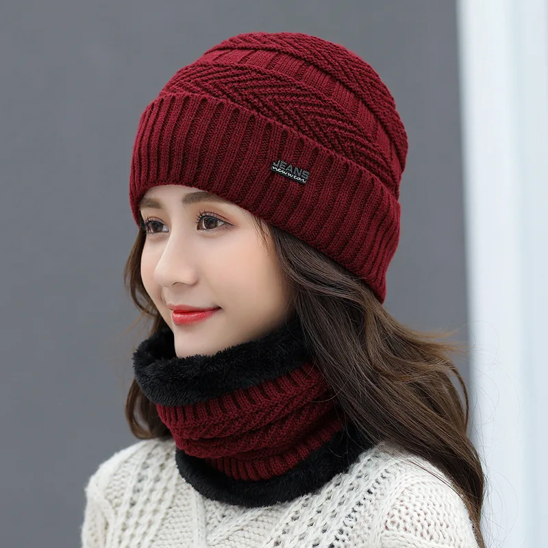 2023 Balaclava Women's Knitted Hat Scarf Caps Neck Warmer Winter Hats For Men Women Skullies Beanies Warm Fleece Cap 6 Colors
