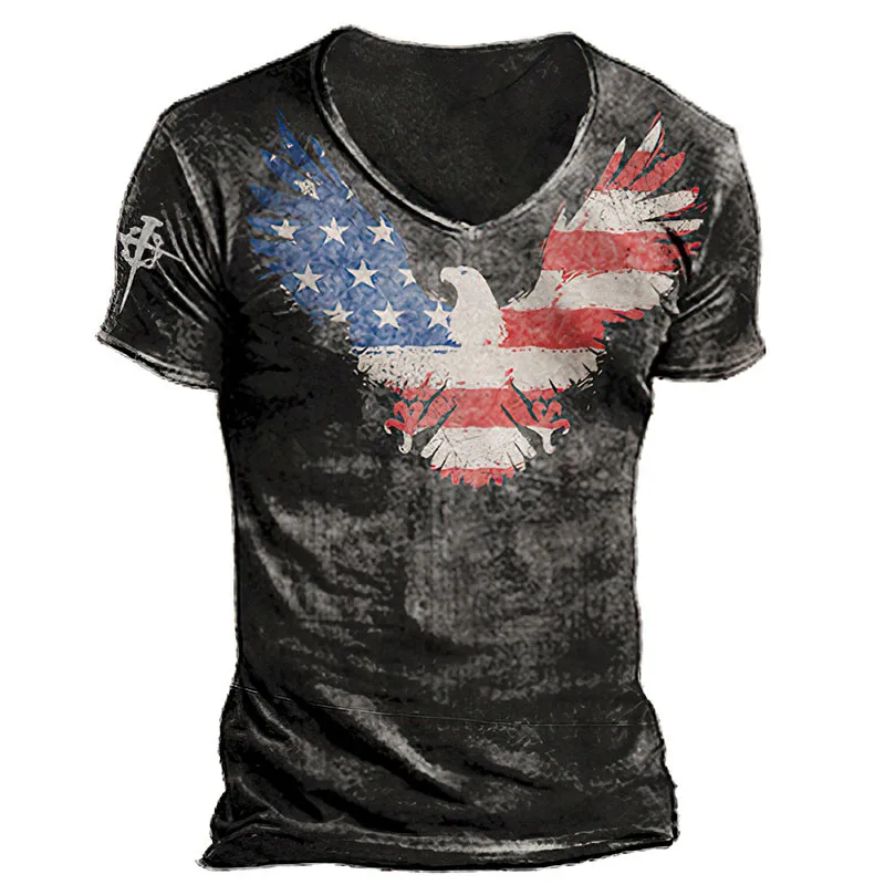 

Vintage men's summer T-shirt, 3D American flag print street clothing, polyester round neck short sleeve loose T-shirt, comfortable oversized T-shirt