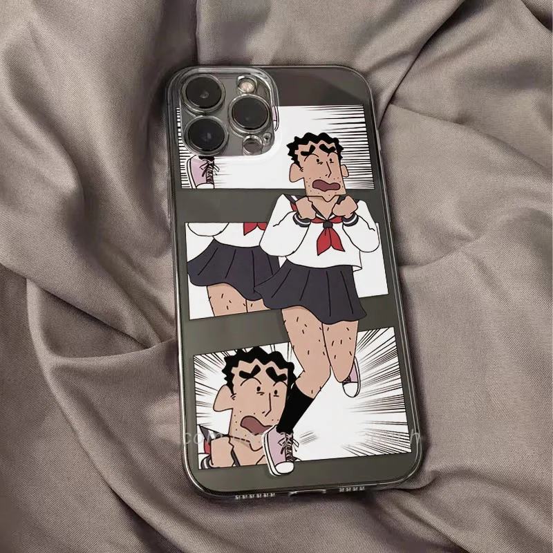 

Cartoon Crayon Shinchan Mobile Phone Case Is Suitable for Iphone13Promax Anime Shinchan Dad Silicone Apple 14Pro Protective Case