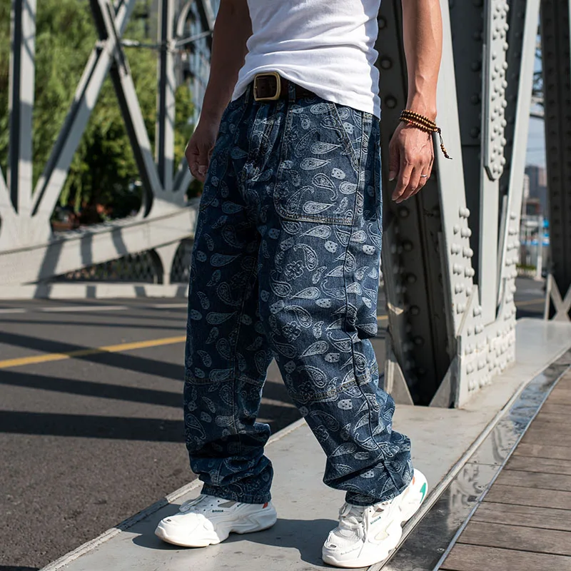 Mens Streetwear Y2k Hip Hop Baggy Denim Jeans Men Loose Hiphop Pattern Oversized Harem Jeans Straight Pants Plus Size 42 44 46