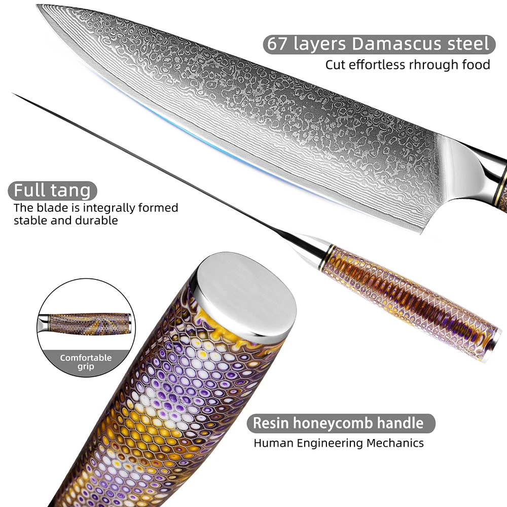 Дамасский нож шеф-повара японский стальной VG10 8-дюймовый острый кухонный для