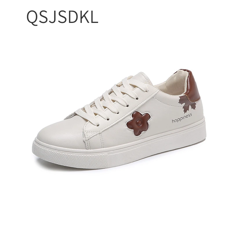 

Shoes Women 2022 New PU Leather Vulcanize Shoes Student Casual White Lace Up Comfortably Flat Sneakers Women's Zapatos Mujer