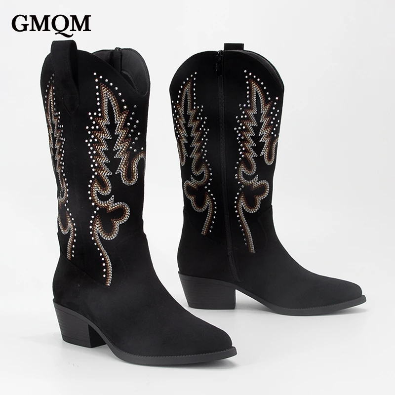 GMQM Ковбойские сапоги в стиле вестерн для женщин 2024 сапоги-ковбойки ботильоны на