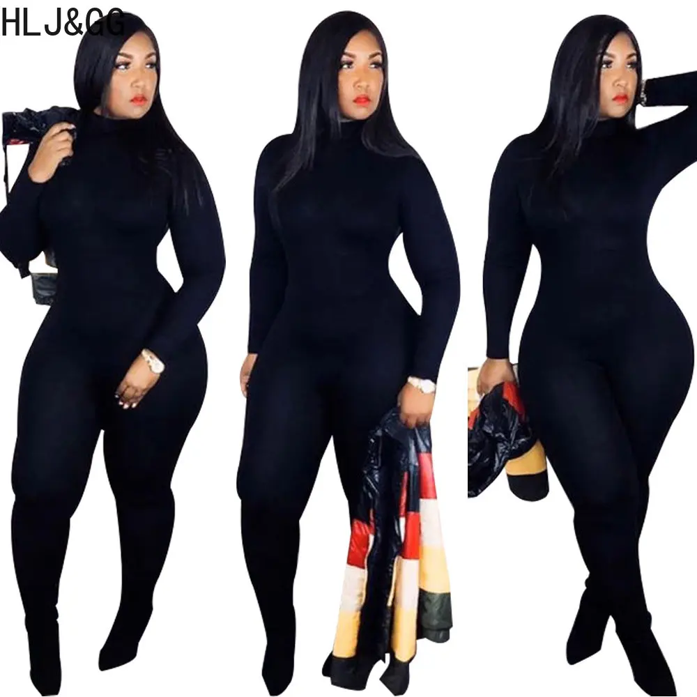 

HLJ&GG Sexy High Elasticity Sporty Bodycon Jumpsuits Women Round Neck Long Sleeve Legging Pants One Piece Playsuit Casual Romper