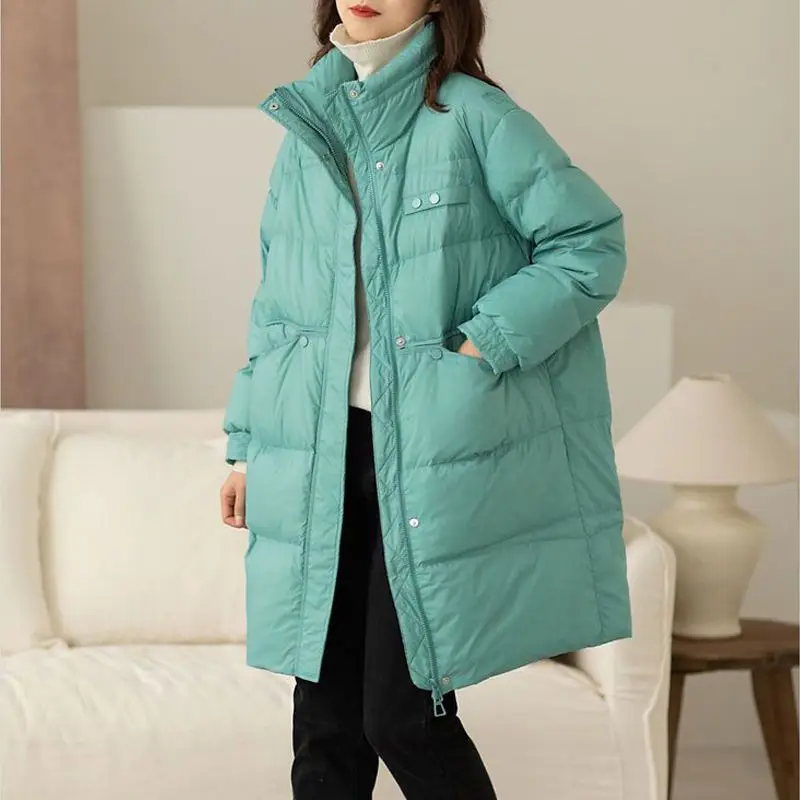 Winter Women's Mid-length Loose Parkas Stand Collar Windproof Thickening Keep Warm Jacket Straight Cylinder Fashion Cotton Coat