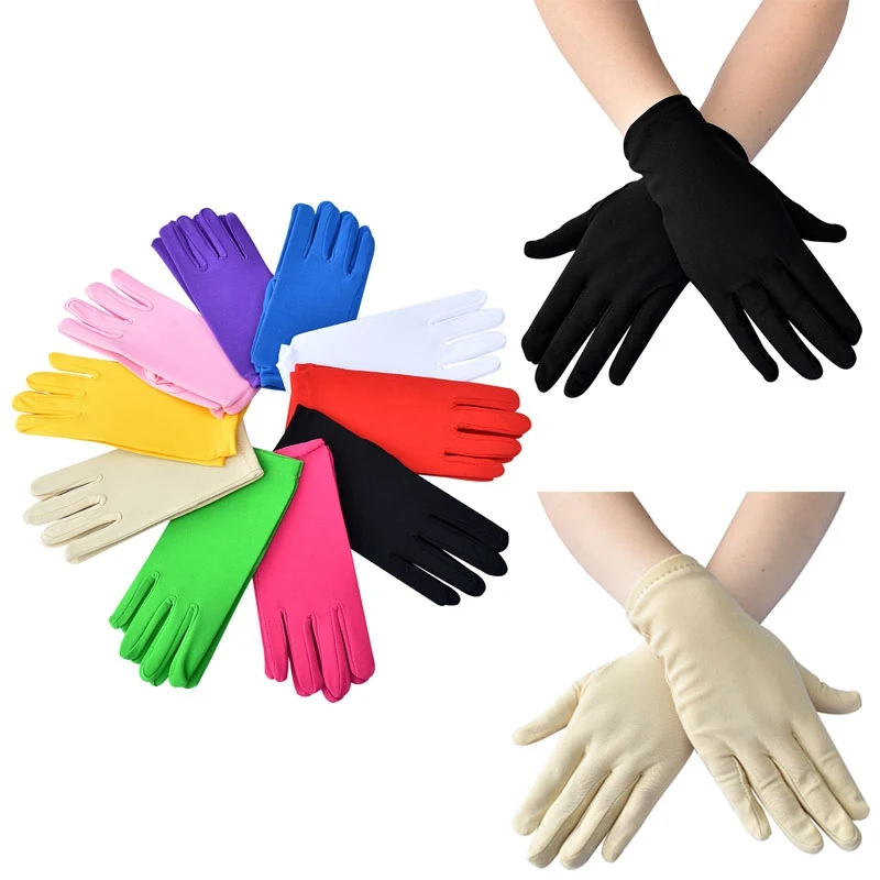 

1pair Women Milk Silk Opera Satin Stretch Finger Wrist Length Classic Adult Thin Breathable Gloves Bar Show Party Dance Gloves
