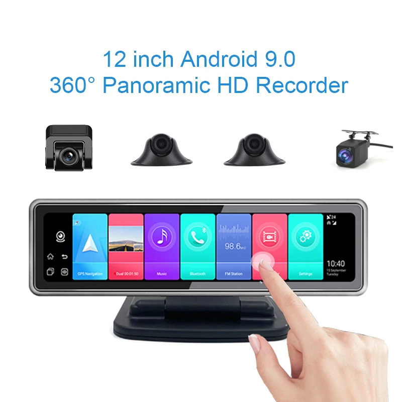 

Android 9.0 4G ADAS 4 Cameras Car DashCam 1080p Video Recorder 12" 2+32G Auto Panoramic Gravity sensor Rear View 4CHs