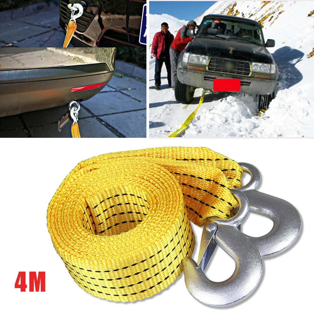 

4M Heavy Duty 5 Ton Car Tow Cable Towing Pull Rope Strap Hooks Van Road Recovery Off-Road