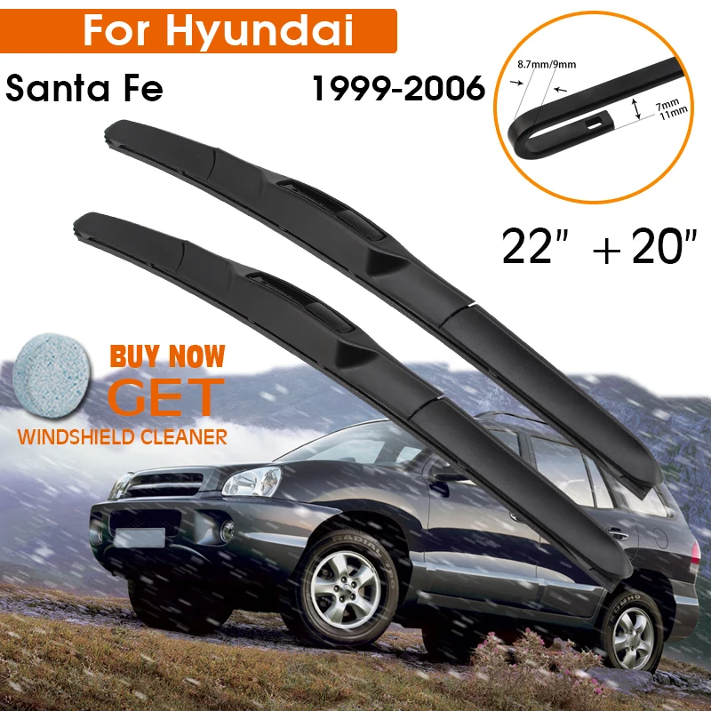 

Car Wiper Blade For Hyundai Santa Fe 1999-2006 Windshield Rubber Silicon Refill Front Window Wiper 22"+20" LHD RHD Accessories