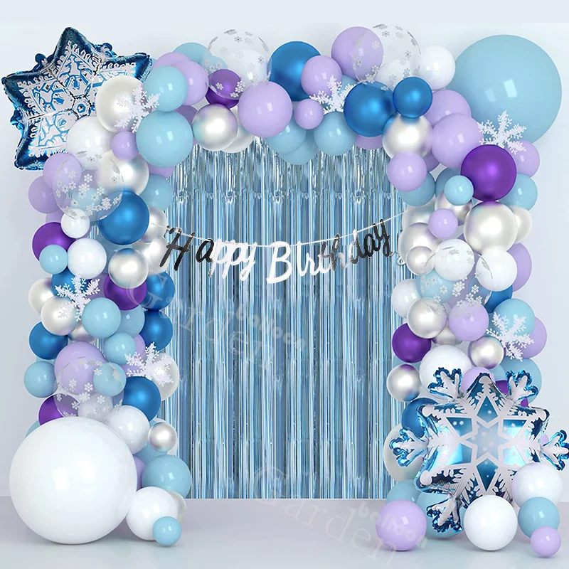 

114pcs Macaron Blue Purple Elsa Frozen Latex Balloons Arche Ballon Happy Birthday Snow Queen Party Decoration Girl Anniversaire