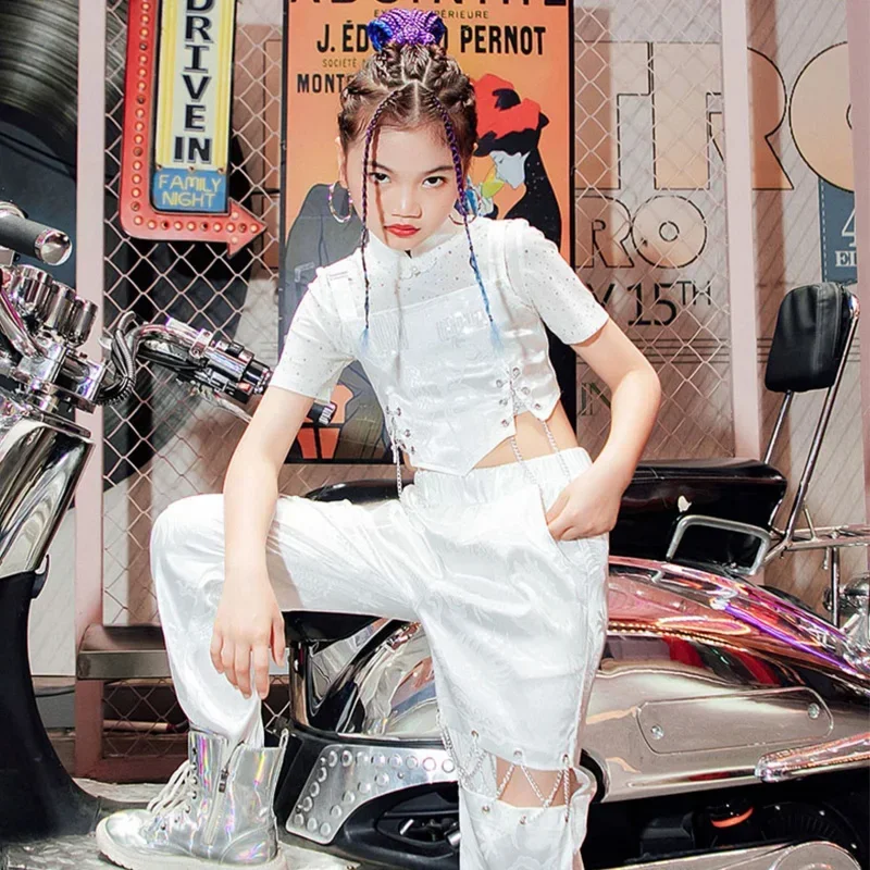 Уличная одежда в стиле хип-хоп для девочек белый сценический костюм концертная