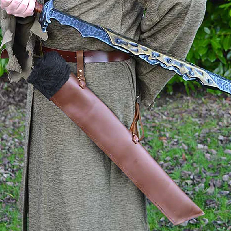 Фото Средневековый большой чехол для меча, самурайский рыцарь, Larp, сценический аксессуар для косплея, нож с широким лезвием, меховые ножны, кобура, военная экипировка для мужчин №4