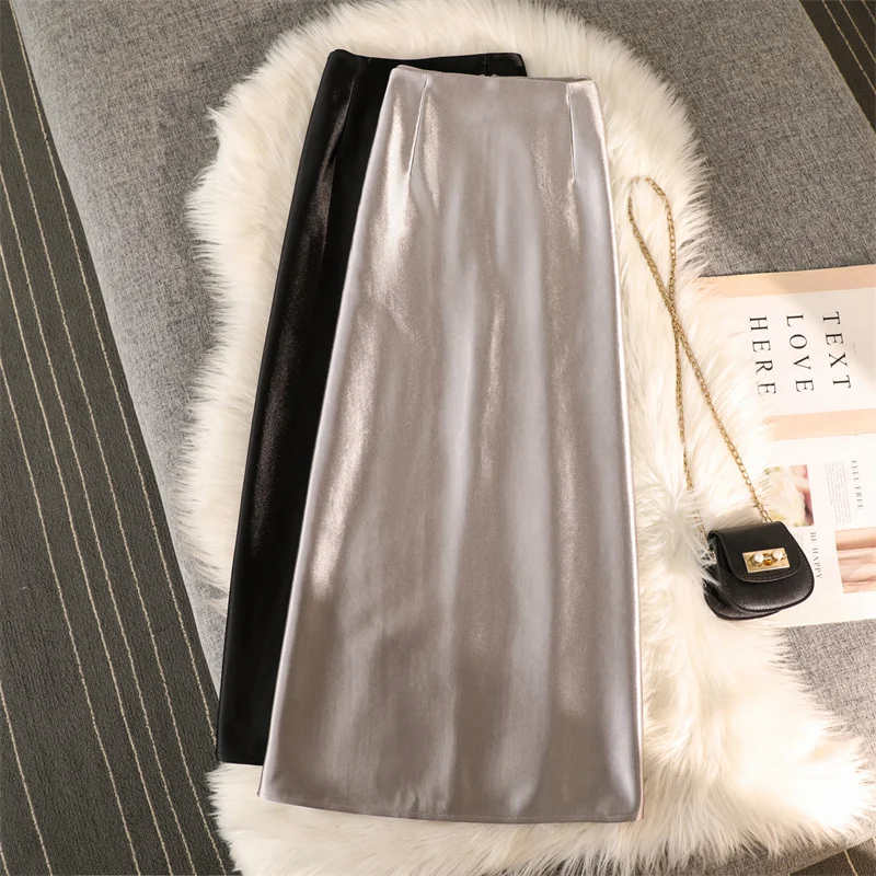 

Блестящие длинные элегантные женские юбки с высокой талией на весну, осень и зиму, модная одежда в Корейском стиле Харадзюку 2024 года, Kawaii