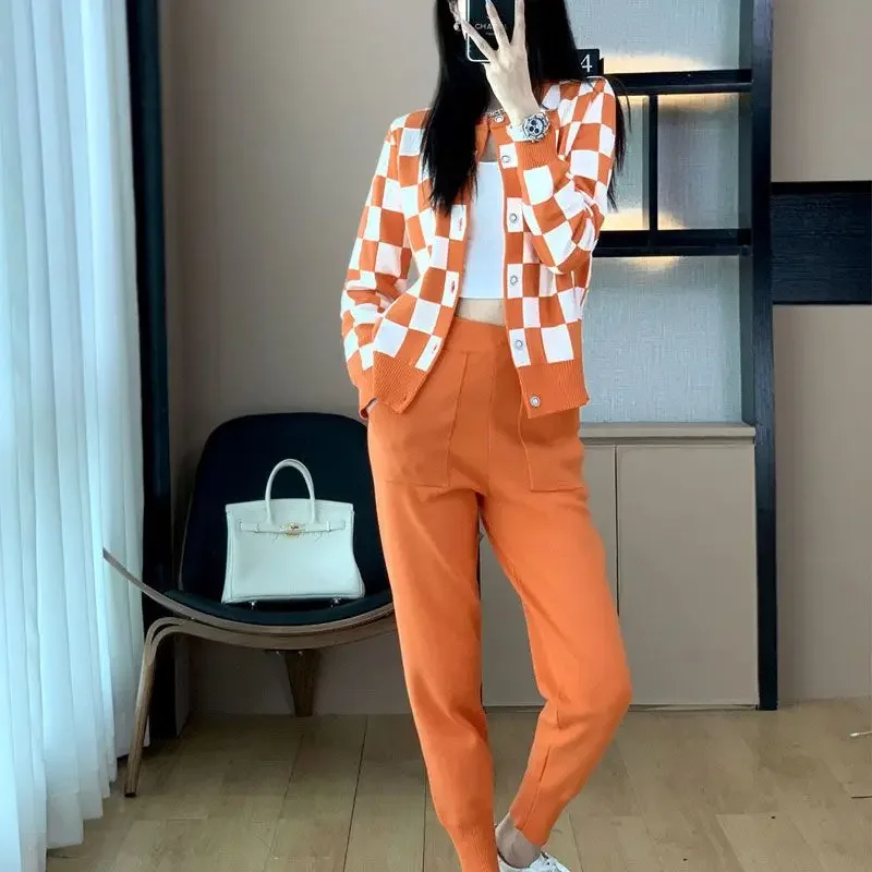 Мешковатые вязаные крючком женские брюки комплект из двух предметов оранжевый