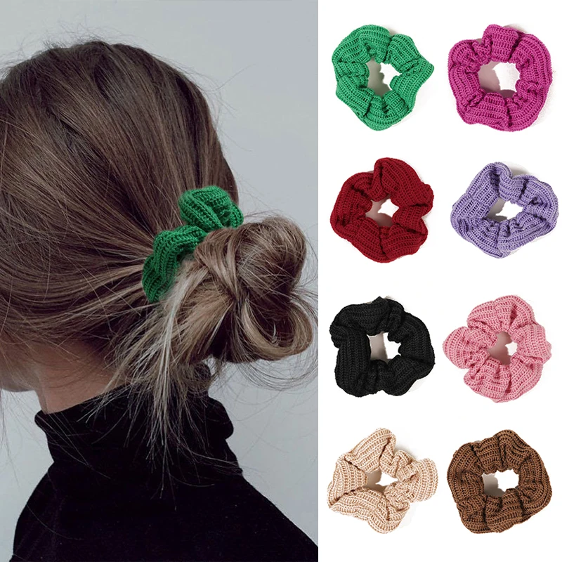 

Solid Color Elastic Hair Rope Knitted Wool Scrunchies Woolen Yarn Hair Rope Ponytail Holder Rubber Bands Hair Accessories