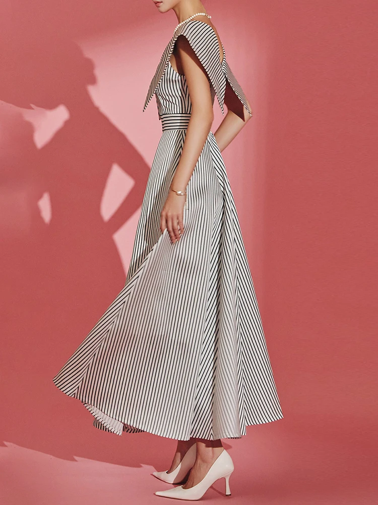 VGH хитовые цветные полосатые платья для женщин с v-образным вырезом без рукавов и