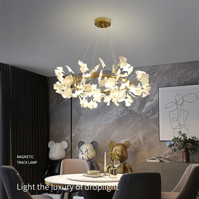 

Decor Lamps Home Art Luxury LED Lighting Chandeliers Branch Leaf Ceramic Hanging Pendant Fixture Living Dining Room Villa Ginkgo