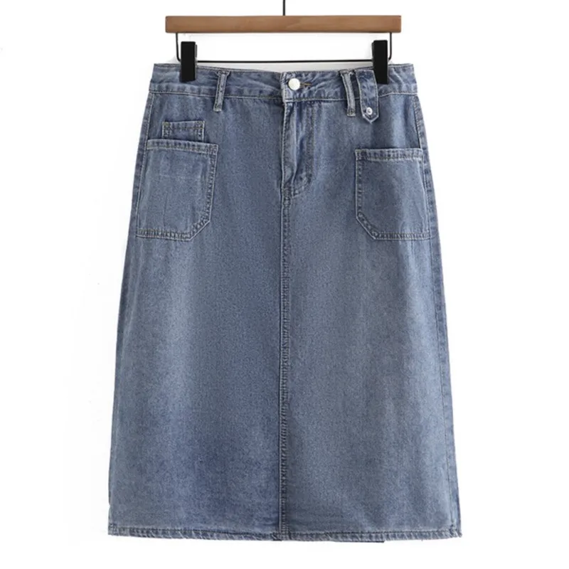 

Plus Size Women Denim Skirts Oversized Curve Clothes Blue High Waist Back Split Bottoms Summer 2023